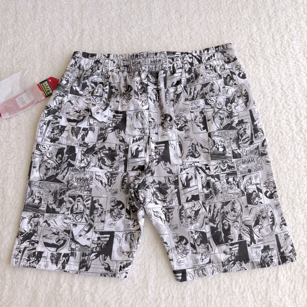 Seven Souls Men's Junior Black and White Comic Print Elastic Waist Shorts, Large